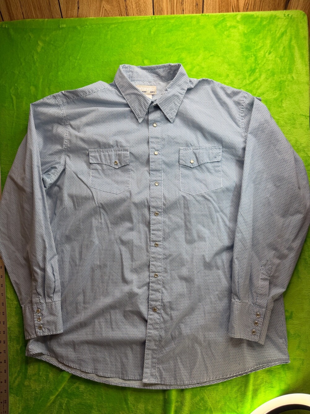 Wrangler Wrancher Pearl Snap Western Shirt Sz 2XT Blue Geometric Print